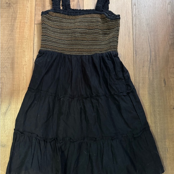 J. Crew Dresses & Skirts - J. Crew Women's Black Tiered Dress with Gold Smocked Bodice - Size Small